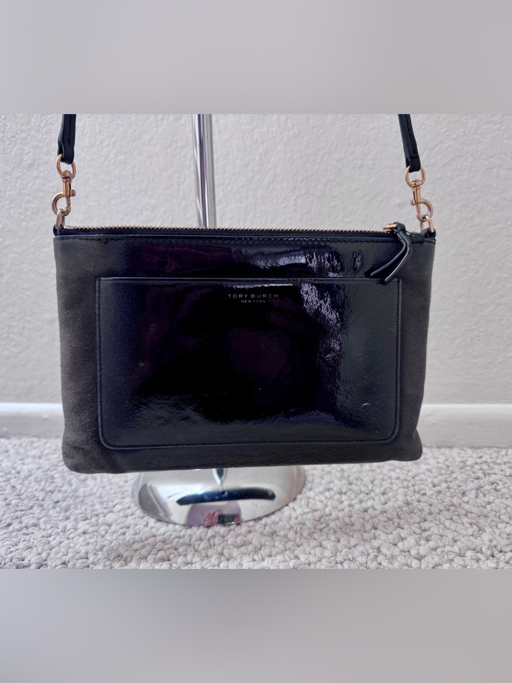 Tory Burch Black Patent Leather Crossbody Shoulder Bag Purse